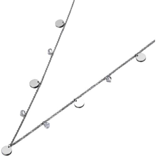 Fashion Stainless Steel Small Disc Charm Choker Necklaces Bohemia CZ Crystal Pendant Necklace For Women Girls N20008