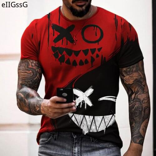 New 2021 Mens T-shirt 3D Printed Hip-hop Funny Face Pattern Short Sleeves, Super Large Street Sports Breathable Short Sleeves