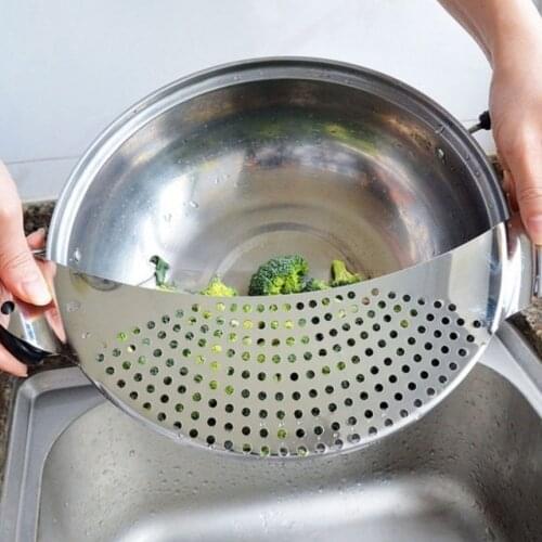 Stainless Steel Pan Pot Strainer Water Filter with Recessed Hand Grips Colander Pour Spout for Pasta Vegetable Sieve
