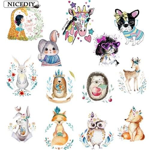 Nicediy Cute Animal Patches Heat Transfer Vinyl Iron On Transfer For Clothes Cartoon Rabbit Patch Badge Ironing Sticker Applique