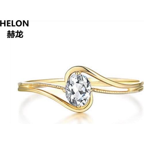 Solid 14k Yellow Gold Engagement Wedding Ring for Women 3x4mm Oval AAA Graded Cubic Zirconia CZ Anniversary Party Fine Jewelry