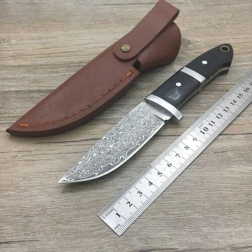 Survival damascus steel hunting knives ox horn handle amry knife damascus steel outdoor camping tool