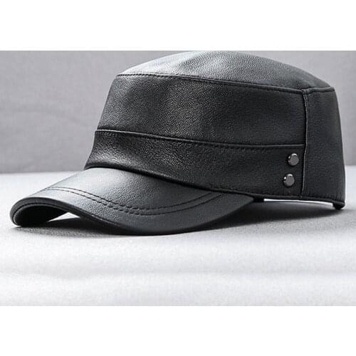 Autumn Winter Mens Genuine Leather Hat Thicken Warm Earmuffs Baseball Caps For Men Adjustable Size Peaked Cap Dad Newsboy Hats