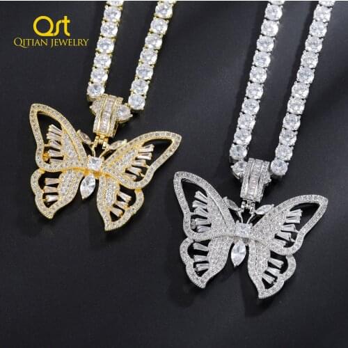 Personalized Zirconia Butterfly Necklace Iced Out Butterfly Necklace Stainless Steel Hippop Jewelry Gift Men Women Tennis Chain