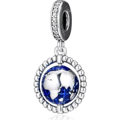 Fit Original Pandora Charms Bracelet DIY 925 Sterling Silver Spinning Globe Dangle Charm Beads Women Fashion Jewelry Making