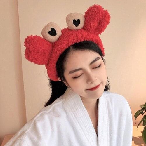 Woman wash face makeup mask plush elastic hairpin Cartoon crab hair band headband hair accessories Cute Hair Circle Hair Rope