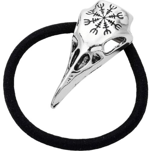 Viking Jewelry Gothic Metal Raven Skull Hairband Pony Tail Holder Elastic Hair Rope Tie Headwear for Women Accessories