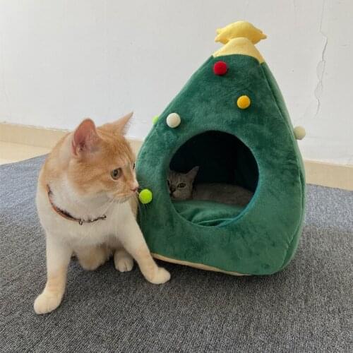 Christmas Tree Shape Cat House Tent Pet Kennel Winter Warm Kitty Puppy House Teddy Chihuahua Yorkie Nest Bed Pet Supplies