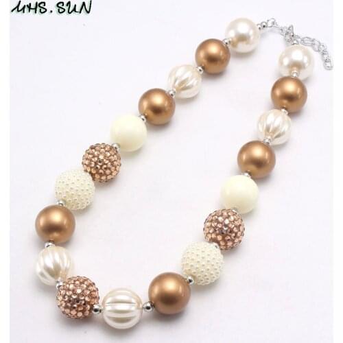 MHS.SUN 5PCS Chunky Round ABS Pearls Beads Necklace Children Kids Bubblegum Handmade Jewelry DIY Baby Necklace For Party Gift