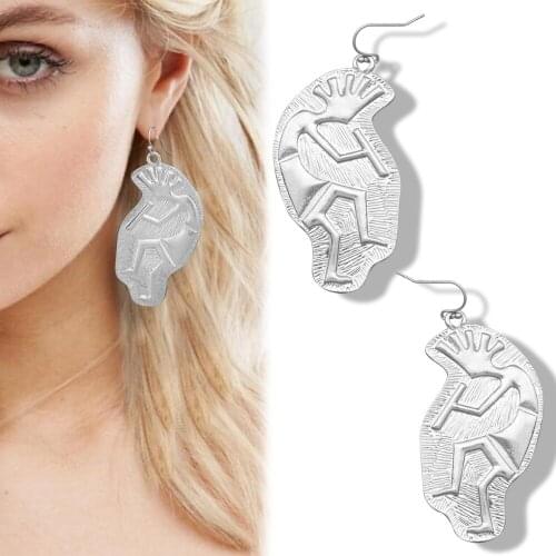 Vintage Kokopelli Hopi Fertility God Deity American Earrings Tribe Carved Drop Earrings Women Oorbellen Jewelry