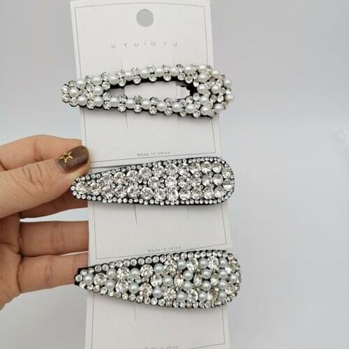 Full Rhinestone Pearl Hair Clip Fashion Hair Accessories women Water Drop Shiny Rhinestone BB Clip Boutique Hairpin Headwear New