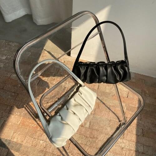 New design armpit women bag retro shoulder handbag fold cloud bags genuine leather