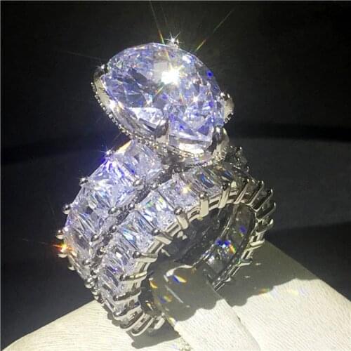 Vintage Water Drop 8ct Sona cz Ring Sets 925 Sterling Silver Engagement Wedding Band Rings for women men Vintage Party Jewelry