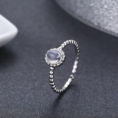 925 Sterling Silver Oval Round Blue Natural Moonstone Rings For Women Wedding Engagement Jewelry Girls Finger Bague Aneis Anillo
