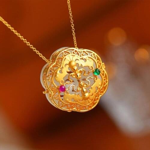 Hetian jade perfume bag pendant S925 sterling silver gold-plated lady necklace