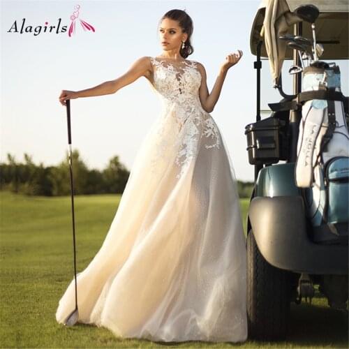 Ivory Lace Bridal Dress Button Court Train Wedding Party Dress O-Neck Wedding Gown Elegant Wedding Dresses For Bride vestidos