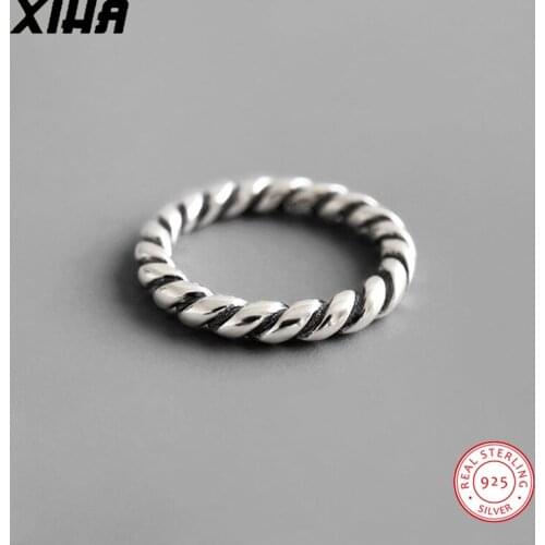 Vintage 925 Sterling Silver Ring for Women Simple Cute Ring for Teen Girl Twist Dainty Stackable Pinky Fashion Statement Jewelry