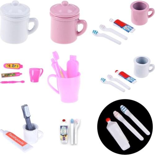 1Set New 1:12 Dollhouse Miniature Mini Toothpaste Toothbrush Kitchen Furniture Toy Collectible Gift Miniature Toys
