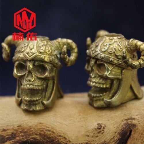 1PC Orc Berserker Skull EDCparacord Brass Knife Bead Handmade DIY Pendant