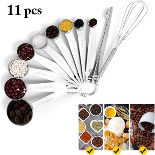 11 Pcs/Set Mini Round Measuring Spoons With Scale Stainless Steel Teaspoon Coffee Sugar Measuring Scoop Kitchen Measuring Tools