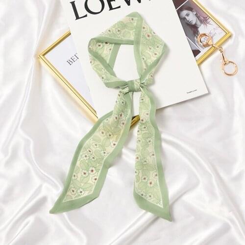 2021 New Women Scarf 7*110cm Long Multifunction Skinny Neck Hair Scarves Organza Fashion Floral print Bag Ribbons Head Foulard