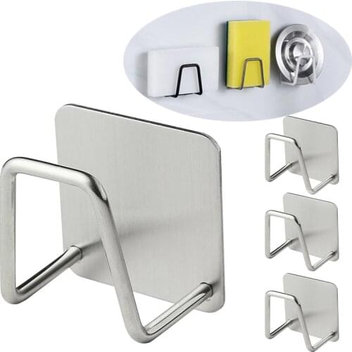4PCS Kitchen Stainless Steel Sponges Holder Drain Drying Rack Adhesive Sink Kitchen Accessories Storage Organizer Gadgets