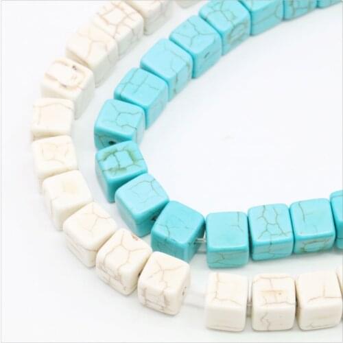 6 8mm White Blue Square Cube Turkey Turquoises Loose Beads Accessories For DIY Necklace Bracelet Jewelry Making Design Women