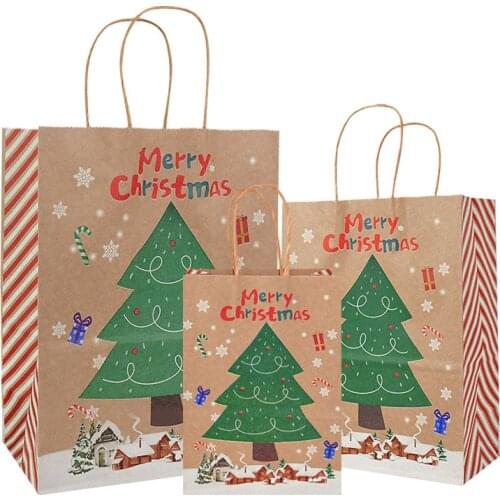 33/27/21cm Large Christmas Paper Gift Bags Merry Christmas Tree Printed 2022 New Year Present Candy Clothes Packaging Bags Paper