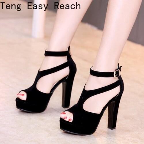 Summer New Women sandals fashion Europe and America Super high heel Fish mouth Women sandals black sexy Rome Sandals Large size