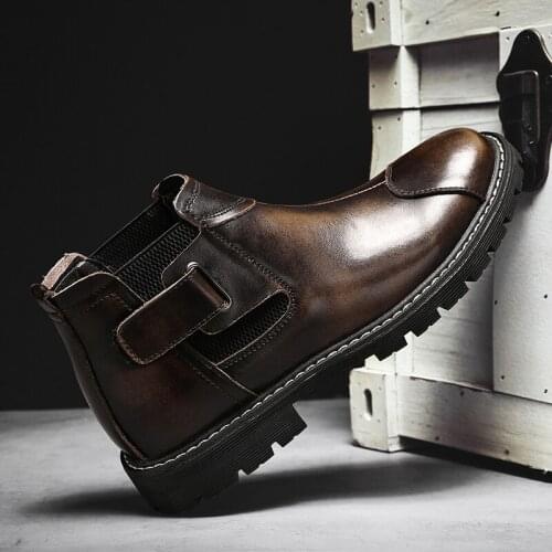 High Quality Men Handmade Genuine Leather Flat Casual Shoes Chelsea Ankle Boots Man Sport Sneakers Walking Hunting Footwear