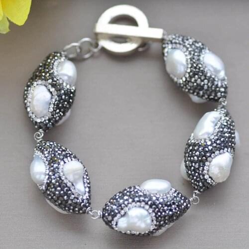MCT·STAR Z10282 8" 30mm White Pearl Shuttle Bead CZ Bracelet