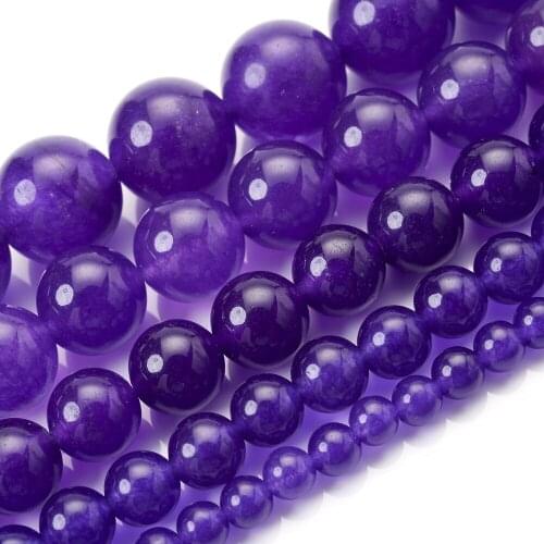 Deep Purple Chalcedony Jades Natural Stone Beads Round Loose Bead for Jewelry Making DIY Bracelet Accessories 4/6/8/10/12mm