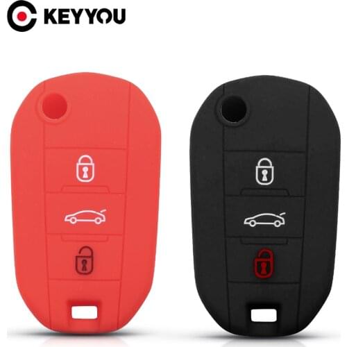 KEYYOU Silicone Flip Car Key Case For Peugeot 3008 208 308 RCZ 508 408 2008 407 307 4008 Remote Key 3 Button Protected Case Bag