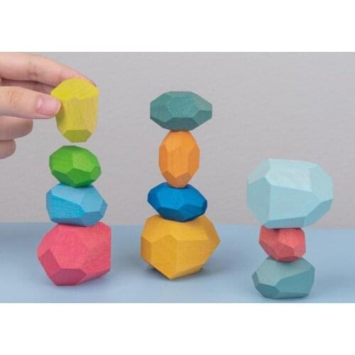Childrens Wooden Colored Stone Building Block Educational Toy Creative Stacking Game Toy Decoration Kids Birthday Gift