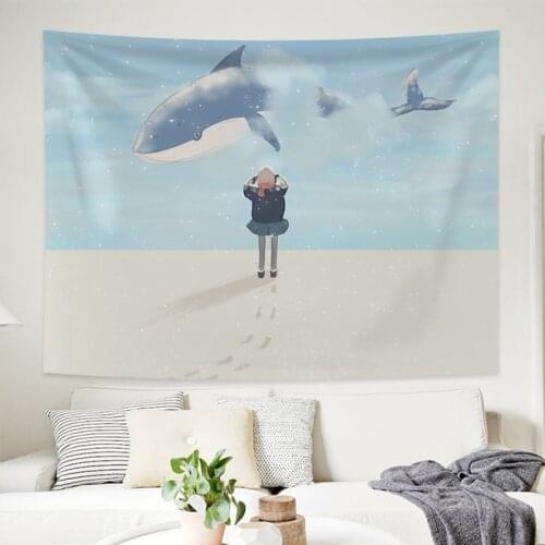 Home Anime Whale Girl Tapestry Wall Hanging Cartoon Tapestry Home Decor Wall Cloth Tapestries Kawaii Room Decor Decoration Mural