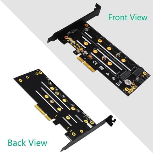 Dual M.2 PCIE Adapter for SATA or PCIE NVMe SSD with black HeatSink and LED Solution,M.2 SSD NVME (m Key) and SATA (b Key) 22110