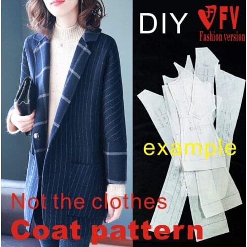 Double-sided Cashmere Coat Pattern Ladies Falling Shoulder Sleeve Striped Garment Sewing Design Drawing BFY-281