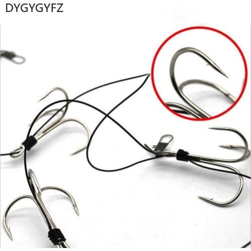 DYGYGYFZ 1set Fishing Hook 4# 6# Carbon Steel Triple Hooks Sharped Fishhook Fishing Tackle Anchor Hook String Hook