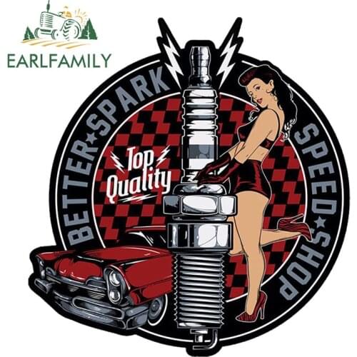 EARLFAMILY 13cm x 12.3cm PIN UP GIRL SPARK Sticker Funny Car Styling Vinyl Graphic Window Bumper Decor Car Stickers