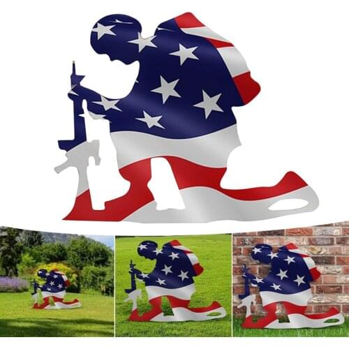Kneeling Soldier Weathered Flag Metal Decor Home Decoration Yard Decor Art Ornament Outdoor 28*22cm J99Store