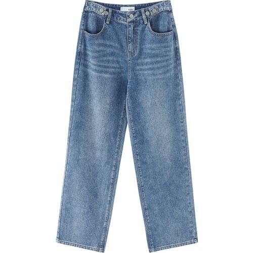 INMAN Causal Style Jeans Women Minimal Design Summer Wasit Adjuastable Metal Button Bottom