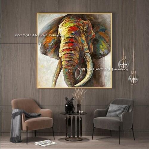 The Hot 100% Handmade Animal Canvas Painting Large Modern Simple Big Ear Elephant Artwork Pictures Thick Oil Wall Art Decoration