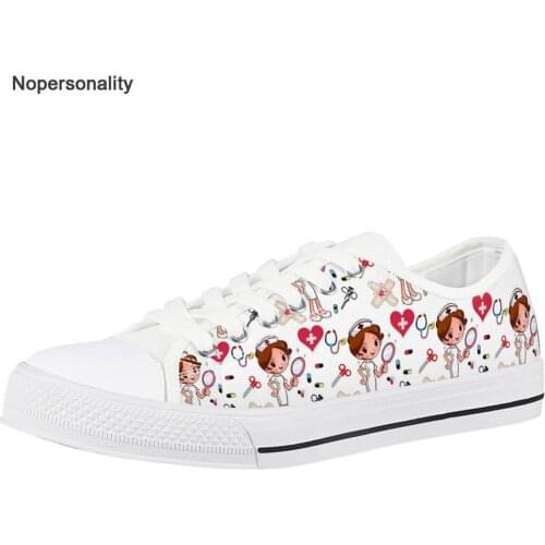 Nopersonality White Cartoon Nurse Print Low Top Canvas Shoes for Women Lightweight Female Ladies Flat Shoes Breathable Sneakers