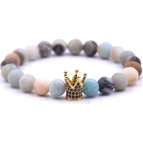 Copper Gold Crown Bracelet For Men Women Stone Beads Bracelet Charm Reiki Chakra Amazonite Bracelets For Women Jewelry Gift