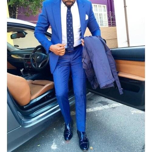 Custom Made Royal Blue 2 Pieces Mens Suits Slim Fit Notch Lapel Groom Prom Tuxedos Groomsmen Blazer For Wedding (Jacket+Pant)