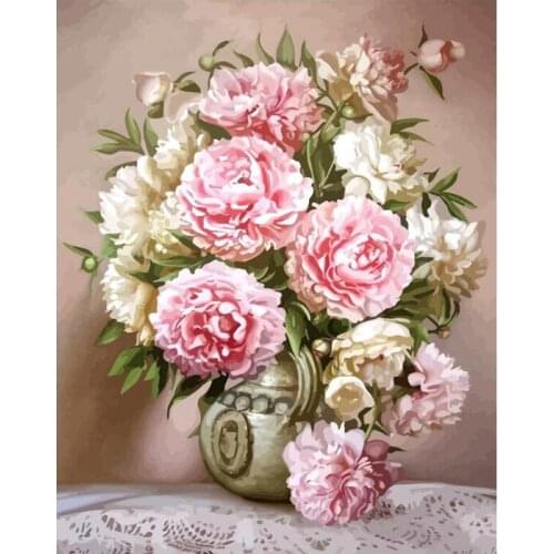 Bright Pink Peonies 40x50CM DIY Painting By Numbers Acrylic Colorful Flower Hand Painted Oil Paint By Numbers For Home Decor Art