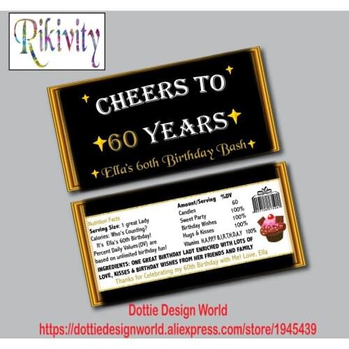 Custom Adult 60th 70 Hershey Chocolate Candy Bar Wrapper Stickers Wine Water Bottle Labels Baby Shower Birthday Party Decoration