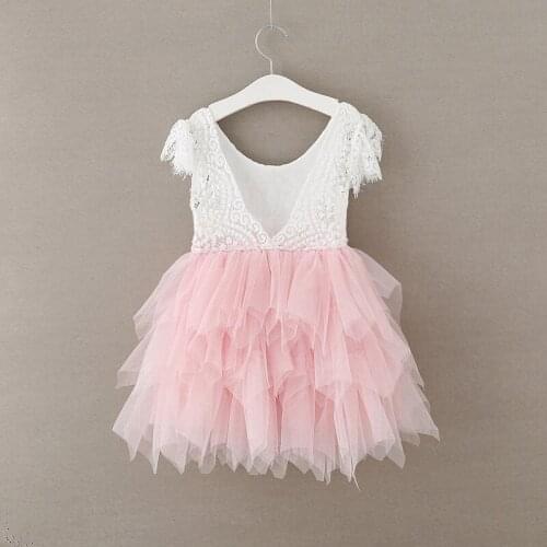 2019 New Summer SunLace Sleeveless Girls Princess Mini Dress Infant Baby Girl Birthday Costumes Cute Puffy Wedding Puffy Dress