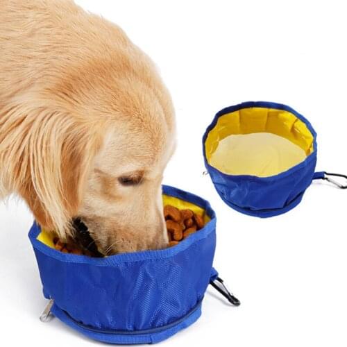 Portable Pet Bowl Outdoor Foldable 2 in 1 Travel Dog Water Food Feeder Oxford Waterproof Feeding Drinking Container for Dogs Cat