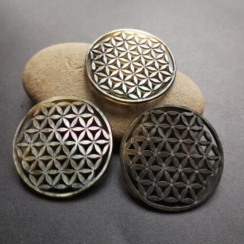 50pcs/lot 30mm Natural Round Flower Of Life Mother of Pearl shell for DIY Jewelry Hollow cut Flower MOP Pearl shell for earrings